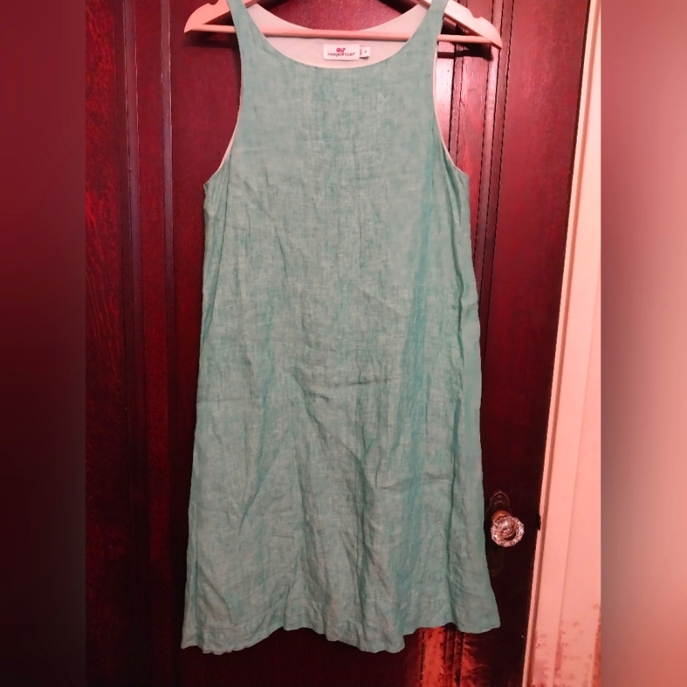 Aqua Turquoise Blue Vineyard Vines Linen Shift Dress. Beach